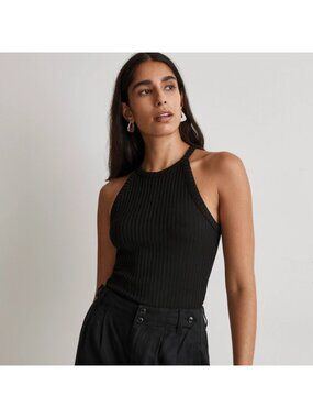 Madewell Ribbed Cutaway Crew Neck Tank Top Black Sz XS NN264 Neutral